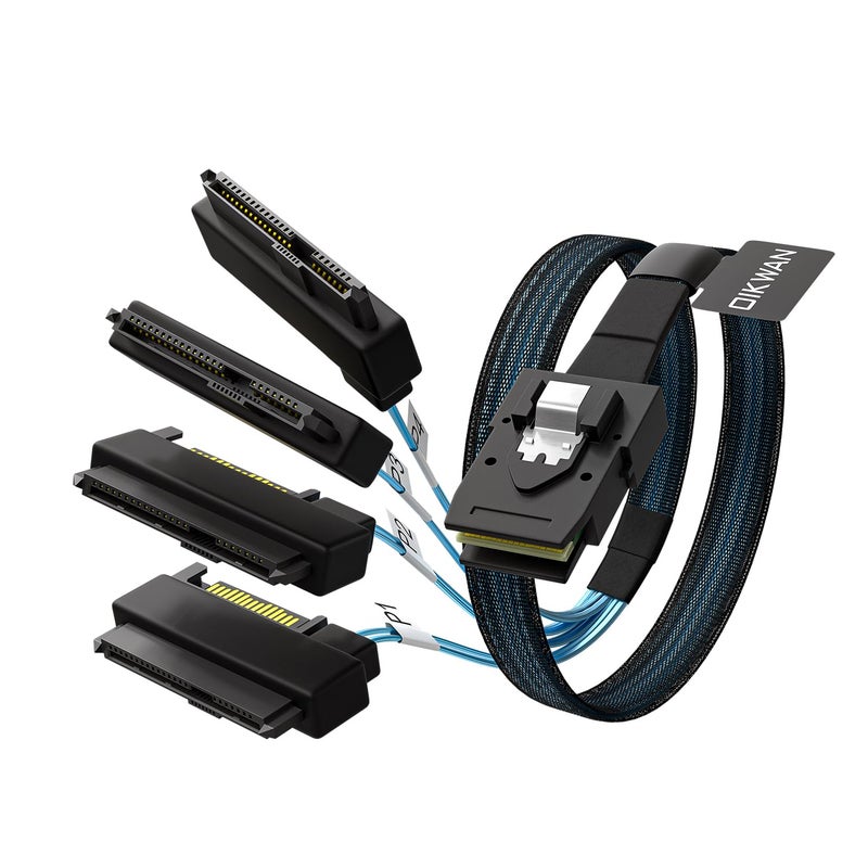 OIKWAN كابل Mini-SAS إلى SAS: 1م موصل SFF-8087 إلى SFF-8482 4X 29Pin مع محول طاقة SATA (3.3 قدم) - Image 1